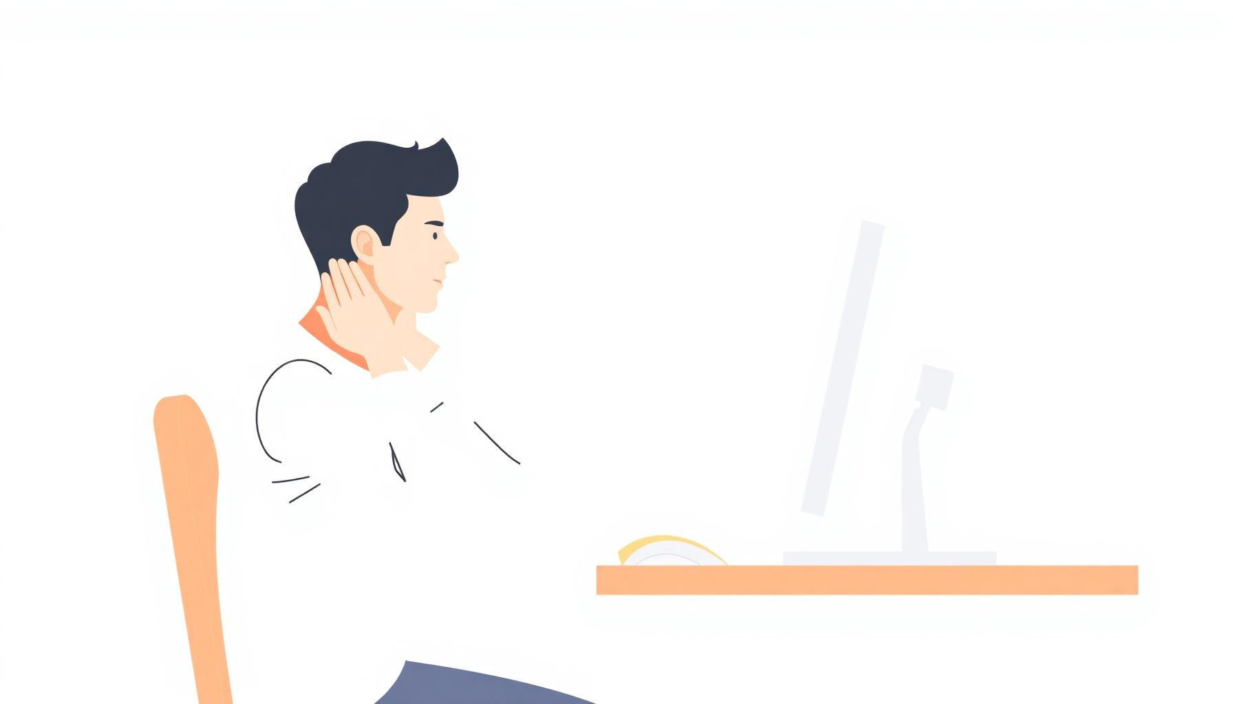 Illustration d'une personne au bureau ressentant des tensions cervicales