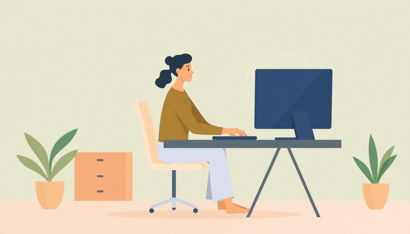 Illustration d'une personne au bureau avec assistance intelligente pour la prévention des TMS